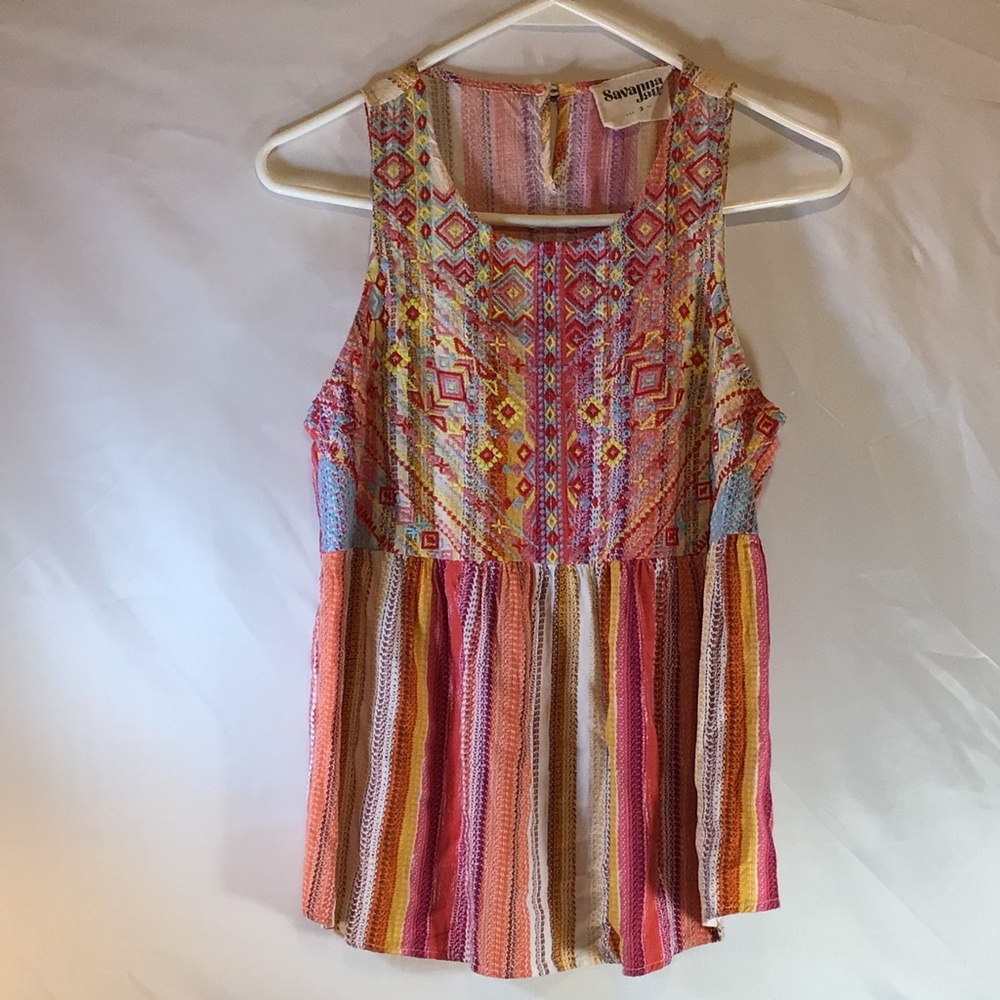 Savannah Jane embroidered tank top size Small southwestern tribal print boho